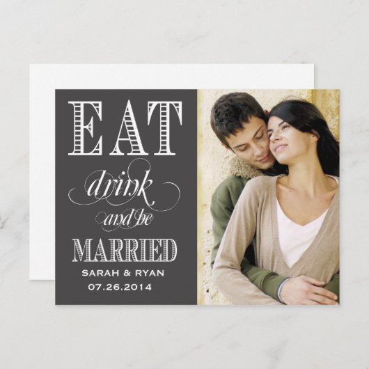 食べドリンクとブ結婚したーブブラックウェディングの日付を保存 案内ポストカード (正面/裏面)