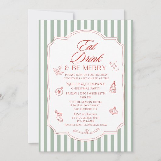 食べドリンクとベスのクメリーリスマス企業のパーティー 招待状 (正面)