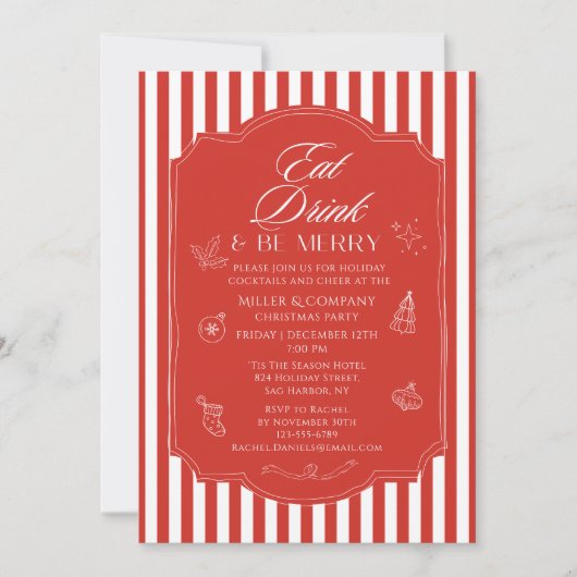 食べドリンクとベスのクメリーリスマス企業のパーティー 招待状 (正面)
