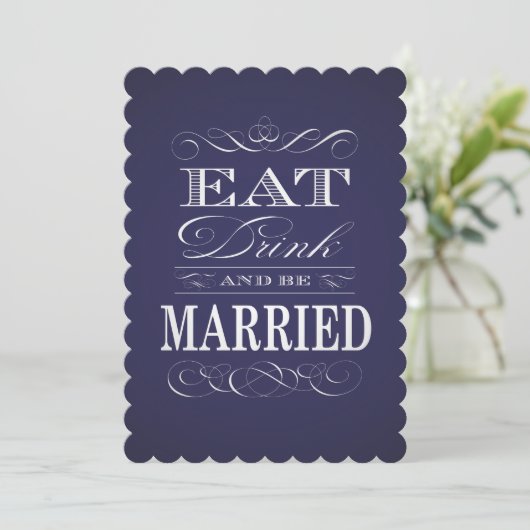 食べドリンクとベー結婚したカスタム結婚カラー 招待状 (スタンド正面)