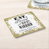 食べドリンクとベ結婚したーグリッター金ゴールドカスタム スクエアペーパーコースター (アングル)