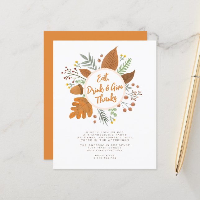 食べドリンクと与え感謝してい感謝祭リースパーティー (正面/裏面インサイチュ)