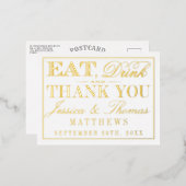 食べドリンクと結婚したお礼結婚を実在言う 箔招待状ポストカード (正面/裏面)