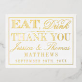 食べドリンクと結婚したお礼結婚を実在言う 箔招待状ポストカード (正面)