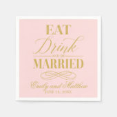 食べドリンクと結婚したBe Pinkと金ゴールド | ウェディング スタンダードカクテルナプキン (正面)