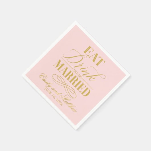 食べドリンクと結婚したBe Pinkと金ゴールド | ウェディング スタンダードカクテルナプキン (角)