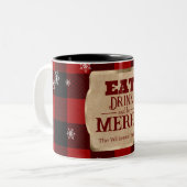 食べドリンクと赤いメリーパイ素朴ドクリスマス ツートーンマグカップ (正面左)