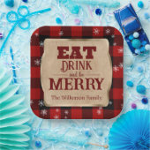 食べドリンクと赤いメリーパイ素朴ドクリスマス ペーパープレート (パーティー)