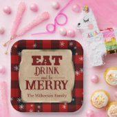 食べドリンクと赤いメリーパイ素朴ドクリスマス ペーパープレート (パーティー)