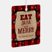 食べドリンクと赤いメリーパイ素朴ドクリスマス メタルオーナメント (正面右)