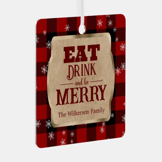 食べドリンクと赤いメリーパイ素朴ドクリスマス メタルオーナメント (正面右)