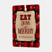 食べドリンクと赤いメリーパイ素朴ドクリスマス メタルオーナメント (正面左)