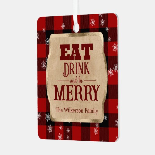 食べドリンクと赤いメリーパイ素朴ドクリスマス メタルオーナメント (正面左)