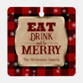食べドリンクと赤いメリーパイ素朴ドクリスマス メタルオーナメント (裏面)
