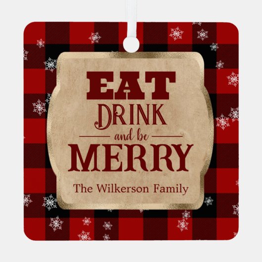 食べドリンクと赤いメリーパイ素朴ドクリスマス メタルオーナメント (裏面)