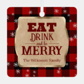 食べドリンクと赤いメリーパイ素朴ドクリスマス メタルオーナメント (正面)