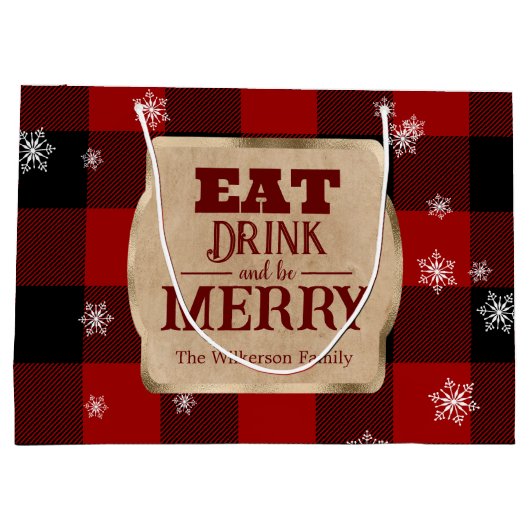 食べドリンクと赤いメリーパイ素朴ドクリスマス ラージペーパーバッグ (裏面)