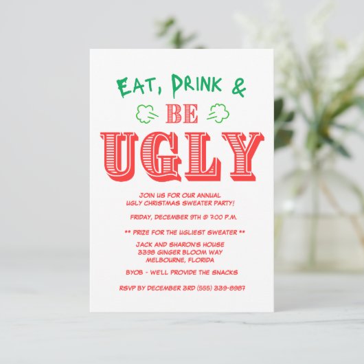 食べドリンクと醜いセーターのクリスマスパーティー 招待状 (スタンド正面)