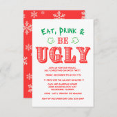 食べドリンクと醜いセーターのクリスマスパーティー 招待状 (正面/裏面)