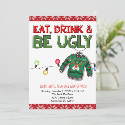食べドリンクと醜いセーターのクリスマス・ホリデー 招待状 (スタンド正面)