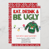 食べドリンクと醜いセーターのクリスマス・ホリデー 招待状 (正面/裏面)