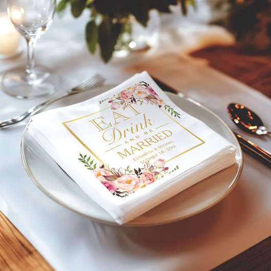 食べドリンクとBeシッ結婚したクエレガントフローラ金ゴールド スタンダードカクテルナプキン