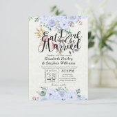 食べドリンクとBe結婚した結婚の水色フローラ 招待状 (スタンド正面)
