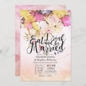 食べドリンクとBe結婚した Water Colorフラワー結婚ズ 招待状 (正面/裏面)