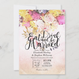 食べドリンクとBe結婚した Water Colorフラワー結婚ズ 招待状
