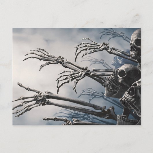 食べドリンク怖がるゾンビスケルトンのハロウィーンカード ポストカード (正面)