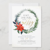 食べドリンク&ビーメリー |金ゴールドクリスマスディナーパーティー 招待状 (正面)