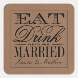 食べドリンク&ビー結婚したク素朴ラフ結婚ズ スクエアシール