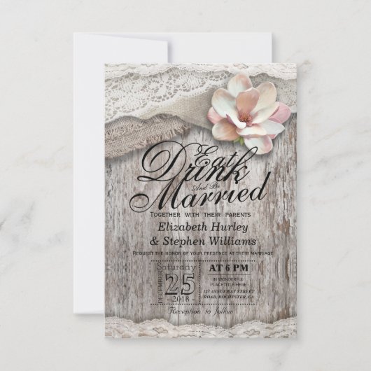 食べドリンク&ビー結婚したズのウッドバーラップ結婚レース 招待状 (正面)