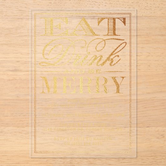 食べドリンク&ベフェスティバル金メリー箔クリスマス アクリル招待状 (正面)