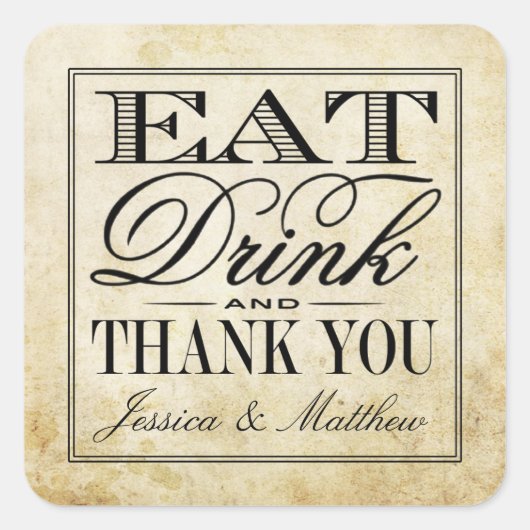 食べドリンク&Beヴィン結婚したテージ結婚式 スクエアシール (正面)