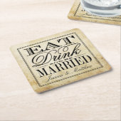 食べドリンク&Beヴィン結婚したテージ結婚式 スクエアペーパーコースター (アングル)