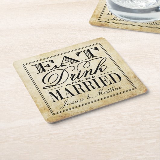 食べドリンク&Beヴィン結婚したテージ結婚式 スクエアペーパーコースター (アングル)