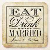 食べドリンク&Beヴィン結婚したテージ結婚式 スクエアペーパーコースター (正面)