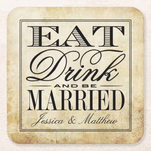 食べドリンク&Beヴィン結婚したテージ結婚式 スクエアペーパーコースター (正面)