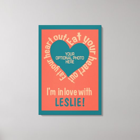 食べハート出力カスタム写真と名前キャンバス キャンバスプリント (正面)