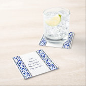 食べパーソナライズされた&Drink、ブルーグリッターハート スクエアペーパーコースター (インサイチュ)