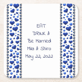 食べパーソナライズされた&Drink、ブルーグリッターハート スクエアペーパーコースター