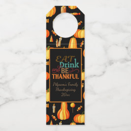 食べパーソナライズされたPumpkins付き「Drink & Be Thank」 ボトルネックタグ