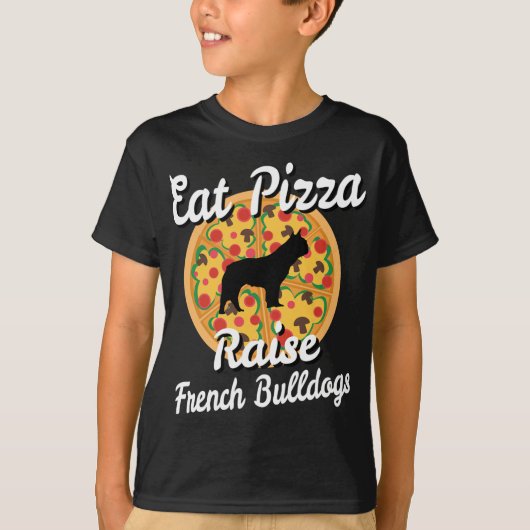 食べピザはフランスのブルドッグ Tシャツ (正面)