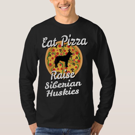 食べピザシベリアのハスキー犬の子犬の動物O Tシャツ (正面)