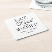 食べファンシー飲み結婚した結婚て スクエアペーパーコースター (アングル)
