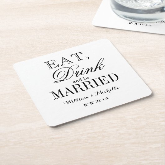 食べファンシー飲み結婚した結婚て スクエアペーパーコースター (アングル)