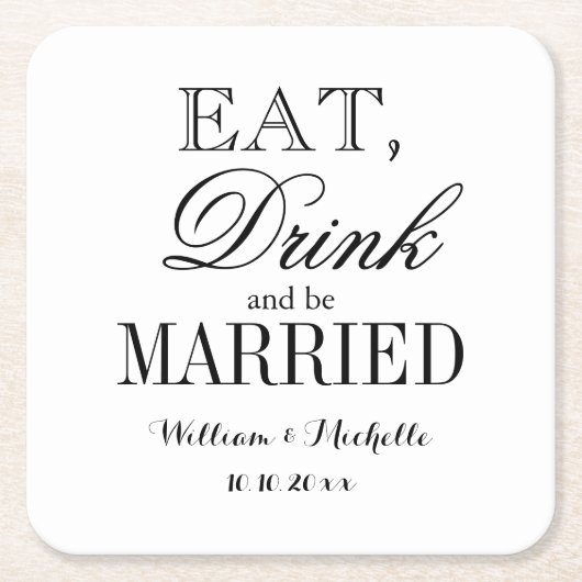食べファンシー飲み結婚した結婚て スクエアペーパーコースター (正面)