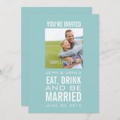食べフォトブルー結婚したズを結婚飲む 招待状 (正面/裏面)