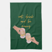 食べメリー酒と食べメリーる，クリスマス，レトロ キッチンタオル (縦)